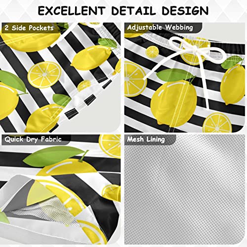 visesunny Summer Boy's Beach Shorts Quick Dry Soft Drawsting Swim Trunks Yellow Lemon Black White Stripe Baby Boy Bathing Suit with Pockets3