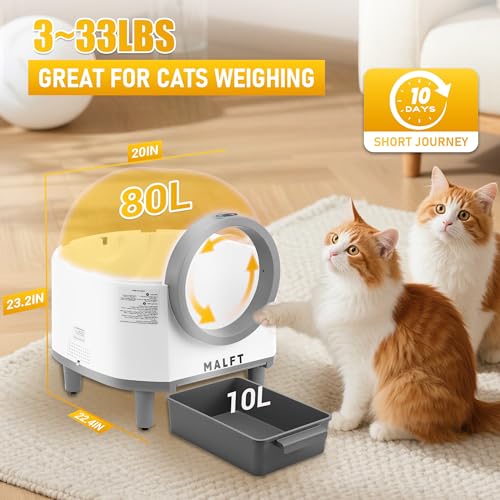 Caja de arena inteligente autolimpiable para gatos – Caja de arena automática de 90 L, control de WiFi/App, modo nocturno silencioso, seguridad antipellizcos, uso multigato con bolsas de basura y - Imagen 3