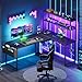 AODK L Shaped Desk Gaming Desk with LED Light & Power Outlet, 53 Inch Reversible L Shaped Computer Table with Shelf & Storage Bag & Hook for Home Office, Black