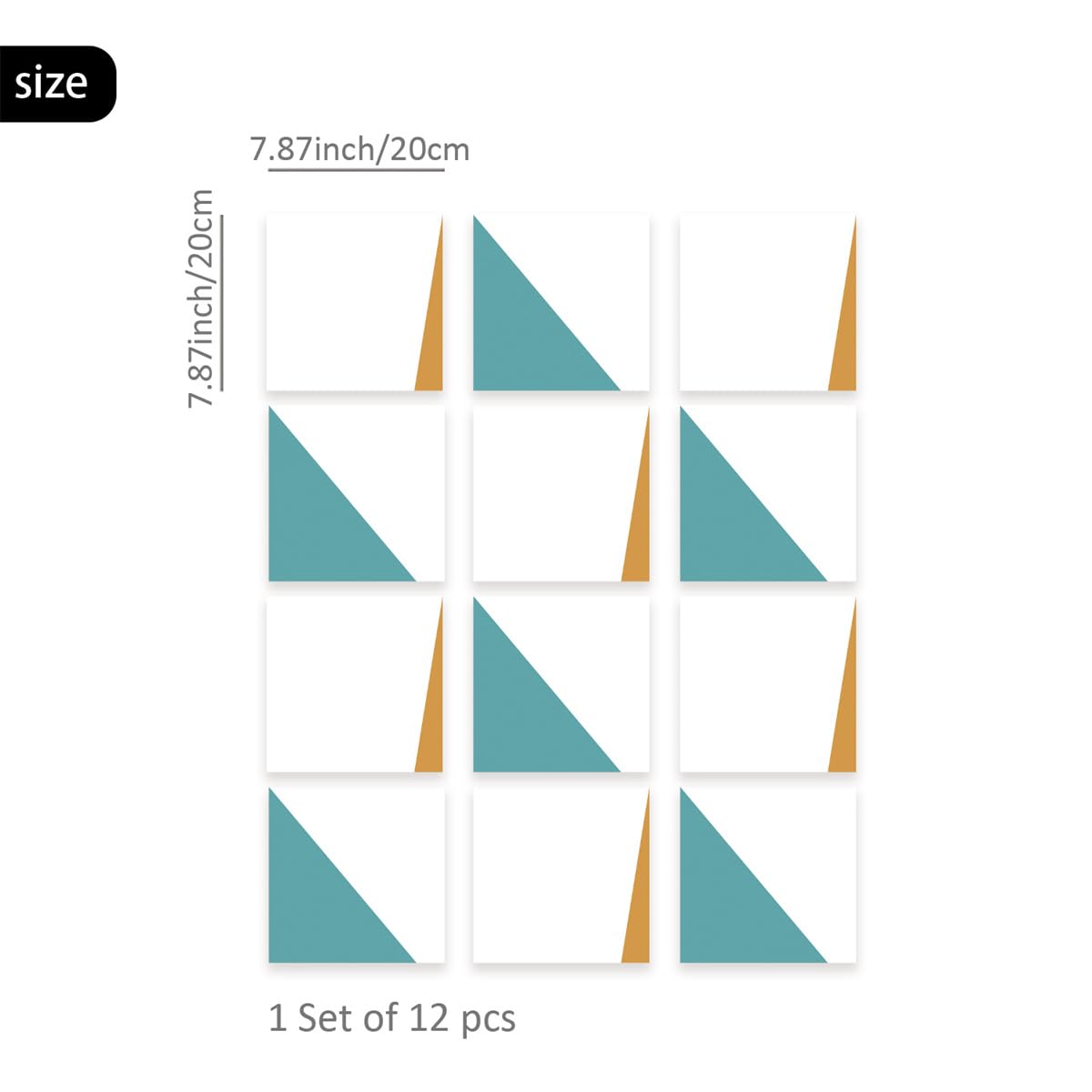 Azulejos de cerámica para pared, adhesivos para azulejos de 20 x 20 cm, color blanco y verde, para cocina y baño (24 unidades)