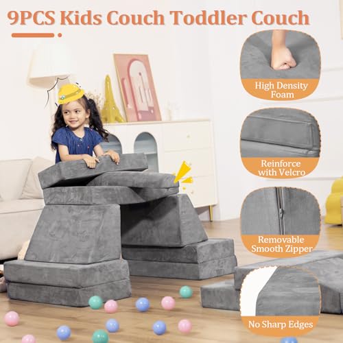 LOAOL Kids Couch Toddler Sofa, Modular Kids Play Couch, Convertible Foam Climbing Sofa for Toddlers, Foam Climbing Blocks for Boys and Girls