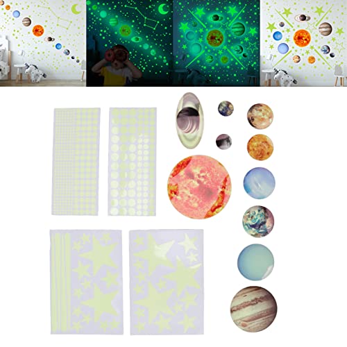 14pcs Adesivos de Parede de Planetas Brilhantes, Decalque do Sistema Solar Estrela que Brilha No Esc