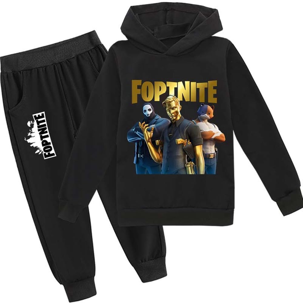 Sportanzug für Kinder mit 3D-Cartoon-Print,Freizeitpullover für Kinder Hoodie + Hose (DE/NL/SE/PL, Numerisch, 170, Regular, Schwarz (A))