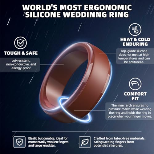 Image of Egnaro Men's Silicone Wedding Rings: Classic Black Step Edge Rubber band 10mm Wide 2.5mm Thick- Hypoallergenic for Gym /Outdoor /Gift(1 /4 /7 Variety Pack with Half Size)