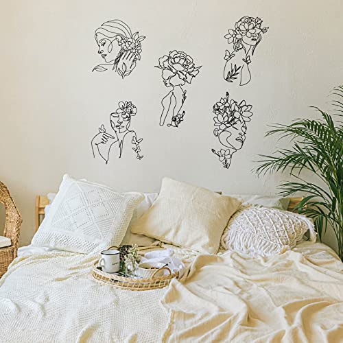 SUPERDANT 6 Pieces Minimalist Abstract Figure Wall Decals Modern Women Face Sticker Line Drawing Flowers Decals Vinyl DIY Art Decor for Living Room Bedroom Wall Sticker Vinyl Transfer - Image 3