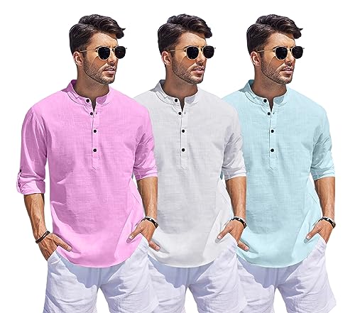 Image of Combo of Men Solid Cotton Blend Straight Kurta Shirt Pack of 3