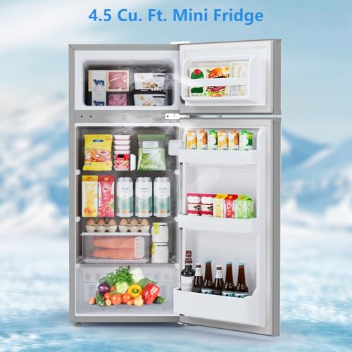 Image of 4.5 Cu.Ft Mini Fridge with Freezer, 2 Door Compact Refrigerator, Small Fridge with Adjustable Thermostat Energy Ultra Quiet, Mini Fridge Removable Glass Shelves for Bedroom Office Dorm Grey