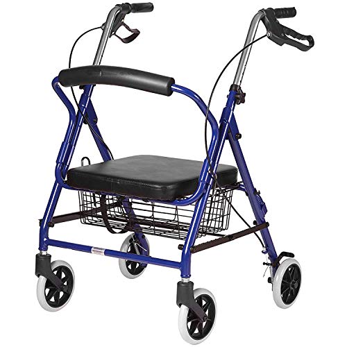 DMI Ultra Lightweight Folding Aluminum Hemi Rollator with Padded Seat, Basket and Adjustable Handle Height, Mobility Walker, Easily Fords, 300 pound Weight Capacity, Royal Blue