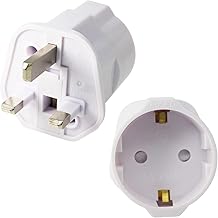 Casoter EU to UK Plug Adapter w/Fused, 2-Pin Plug Adaptor to 3-Pin 13A Fused 250V Grounded Travel Adapter Continental Type C E F To Type G - White, 2 Pack