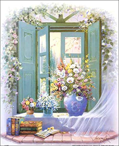 Bay Window Floral - by Andres Orpinas - Paper Tole 3D Decoupage Craft Kit Size 16x20 inches 16-1035 (The Additional Pictures Show Examples This Craft Kit Assembled and Framed in a Shadow Box Frame)