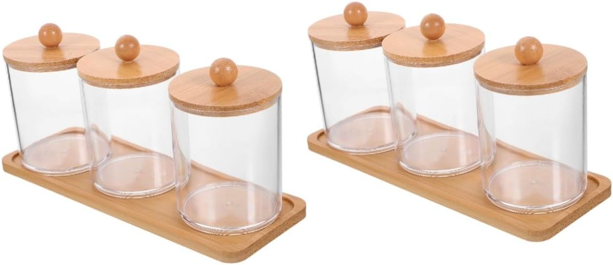 Cabilock 2sets Clear Cotton Swab and Storage Jars Elegant Vanity Organizers with Lids Space-saving Design for Makeup Sponges Cotton Pads and Swabs Practical and Stylish for Your Bathroom
