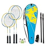 Talbot-Torro Badminton-Set Family, Komplettset mit 2 Juniorschläger 53 cm, 2 Standardschläger, 3 Federbälle, höhenverstellbare Netzgarnitur, in wertiger Tasche, 449507