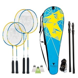 Talbot-Torro Badminton-Set Family, Komplettset mit 2 Juniorschläger 53 cm, 2 Standardschläger, 3 Federbälle, höhenverstellbare Netzgarnitur, in wertiger Tasche, 449507