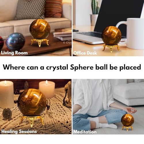 Image of Certified Tiger Eye Crystal Ball for Meditation - Premium Crystal Vastu Items for Home and Feng Shui Items for Good Luck - Ideal for Pooja Supplies and Spiritual Practices (2 inch Inch)