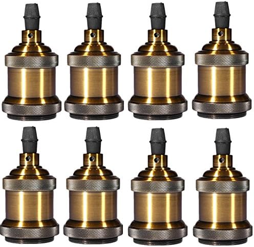 Solid Lamp Socket E26/ E27 Vintage Industrial Edison Pendant Ceramics Light Socket Antique Brass Color, Pack of 8