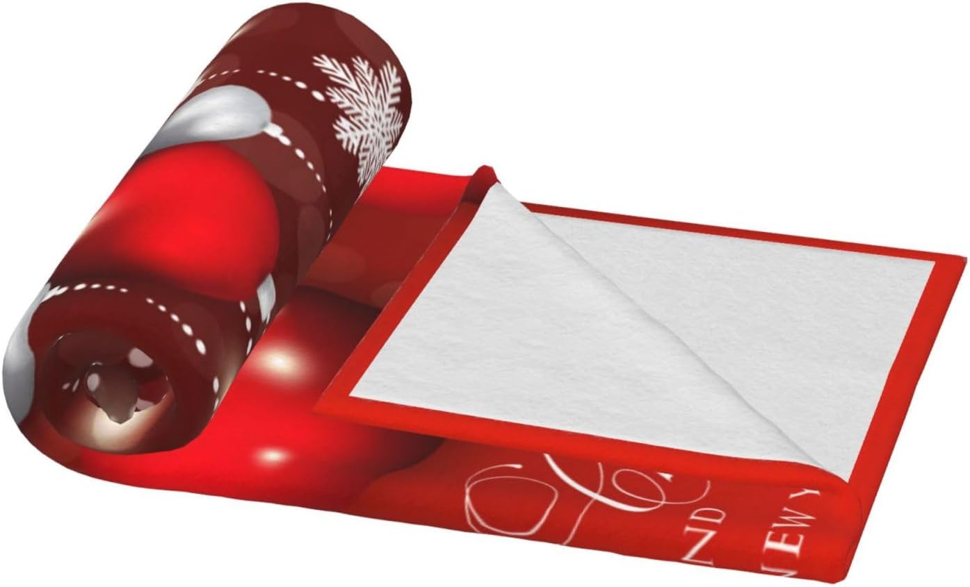 Throw Blanket Christmas Red Glitter Snowflake Ball Bed 60 x 80 Inch Soft Lightweight Fluffy Warm for Sofa Couch All Seasons Cozy Cover Quilt