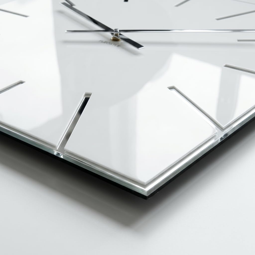FLEXISTYLE Moderno grande orologio da parete Exact 50 cm, vetro acrilico e specchio acrilico, silenzio, soggiorno, camera da letto (bianco)