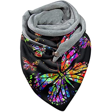 Alueeu 2021 Schmetterling Drucken Schal Damen Dreieck Herbst Grau Groß Elegant Einfarbig Button Knopf Dreieckstuch Lässige Herbstschal Winterschal Karo Tartan Streifen Halstücher Weich Scarf Cover