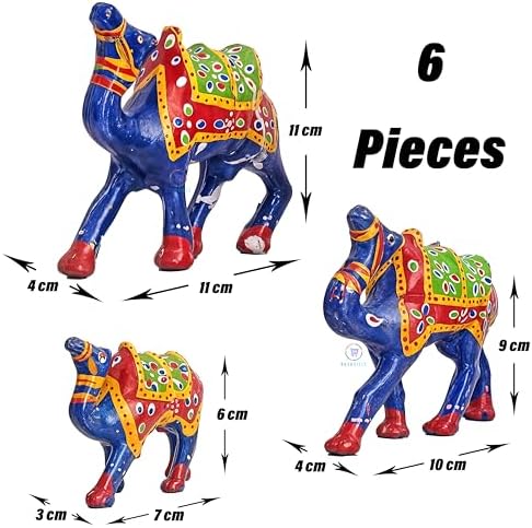 Hand-Painted Paper Mache Camel Set – Traditional Indian Folk Art Decor for Home, Temple, Office &ifting (Set of 6) - Blue & White