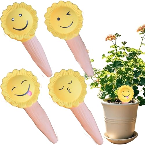 CCFREELIFE Sunny Lot de 4 mini piquets d'arrosage pour plantes en terre cuite 30 ml pour garder les plantes arrosées pendant 1 à 2 jours, aide à l'entretien des plantes d'intérieur et aux vacances