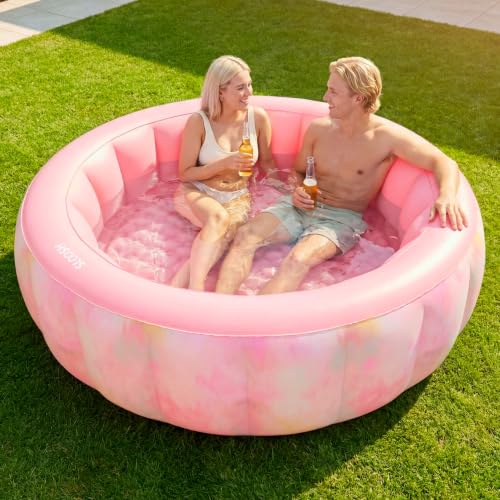 SLOOSH Inflatable Swimming Pool,5.5ft x 20 Inch Full-Sized Blow Up Durable Thickened Luxury Above Ground Family Pool with Comfortable Backrest for Summer Water Party Backyard Garden Lawn,Pink Tie-dye