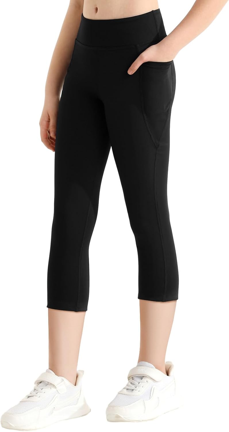Girls Athletic Leggings with Pockets Black Capri Kuwait Ubuy
