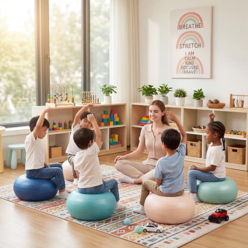 Image of Lewtemi 8 Pcs Flexible Seating for Classroom Elementary,20'' | Inflated Wobble Chair for Sensory Kids Large Yoga Ball Chairs Donut Ball Seats with Inflator for Classroom Office School