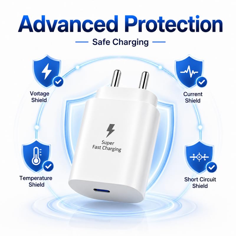 Image of 25W PD Type-C Superfast Charging Adapter Compatible with Samsung Galaxy F70e|A14|A15|A16|A17|M14|M15|M16|M17|M17e| F14|F15|F16|F17 | 25Watt Fast Charger Adaptor