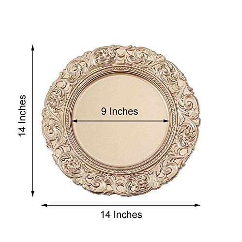 Balsacircle 6 Pcs 14-Inch Gold Metallic Round Baroque Plastic Charger Plates Wedding Reception Party Decorations Supplies #TOP1