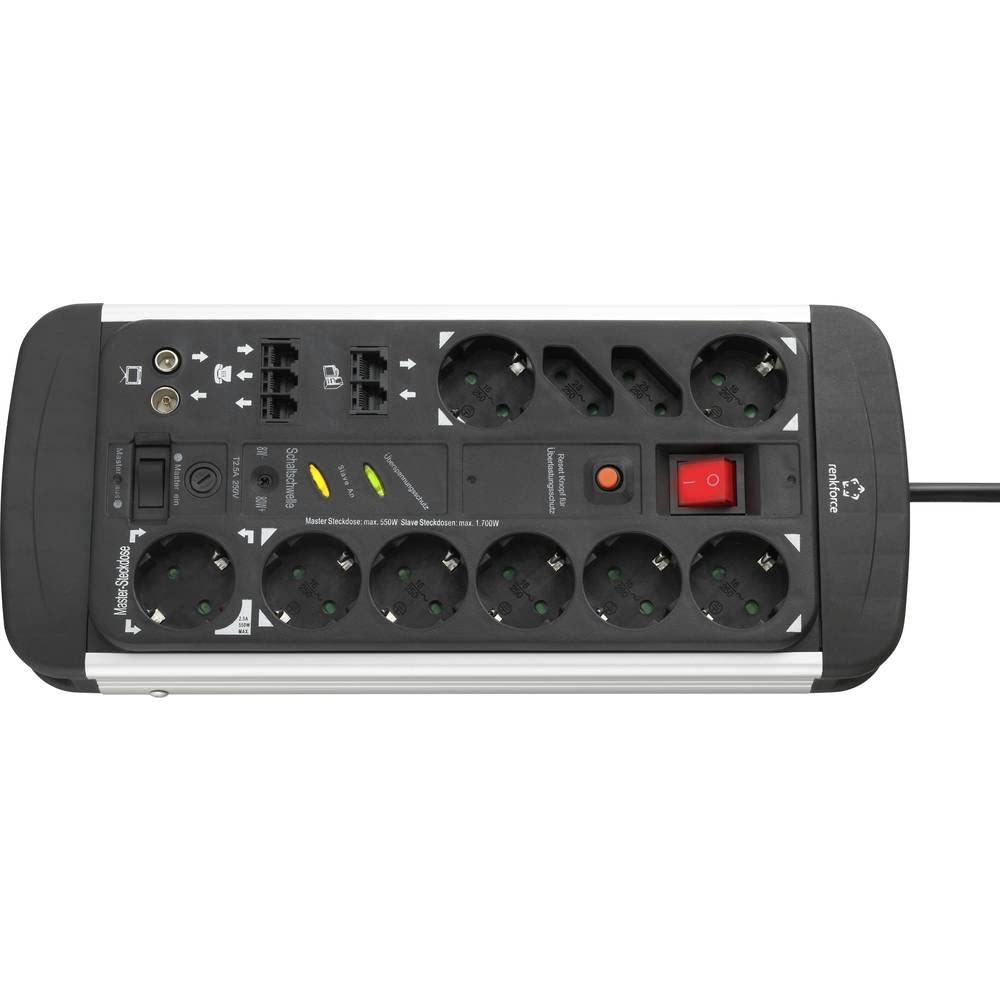 Renkforce 1015A-CMB-SXMS Master/Slave-Steckdosenleiste 10fach Schwarz, Aluminium Schutzkontakt 1 St.