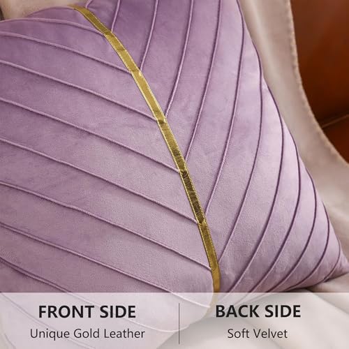 Image of Velvet Throw Pillow Covers 18x18 inch Pack of 2 Gold Decor Purple