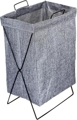 Image of DecorTwist Foldable Laundry Basket with Metal Stand - Large Fabric Clothes Hamper with Handles (36 x 38 x 58 cm) | Freestanding Dirty Clothes Basket for Bedroom, Bathroom & Laundry Room, Grey