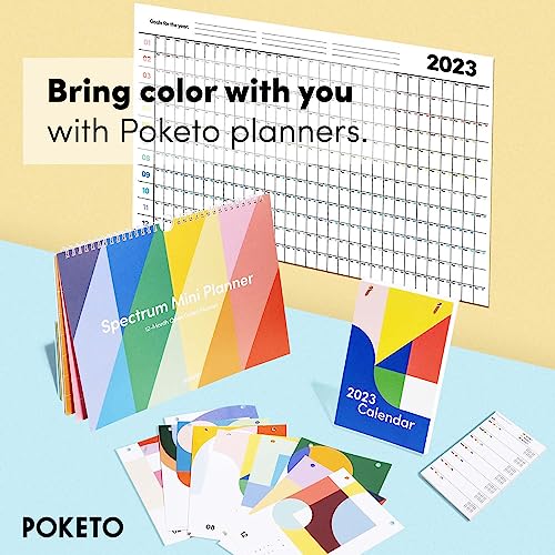 Poketo - Spectrum Mini Planner - Undated 12 Month Wall & Desk Calendar - 11.75” X 8” - Minimalist Design - Spiral Hanging Wall Planner - Eco-Friendly Paper - Office Supplies - 2023 - Rainbow #TOP4