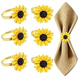 Davifina Sunflower Napkin Rings Set of 6 Gold Flower Napkin Holders Ring for Spring Party Garden Wedding Brithday Gatherings Decor,Yellow Daisy Napkin Ring for Rustic Farmhouse Dining Table Setting