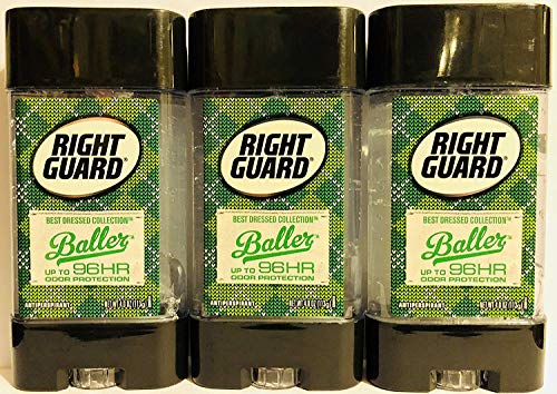 Right Guard Antiperspirant - Best Dressed Collection - Baller - Clear Gel - Net Wt. 4.0 OZ (113 g) Per Stick - Pack of 3 Sticks