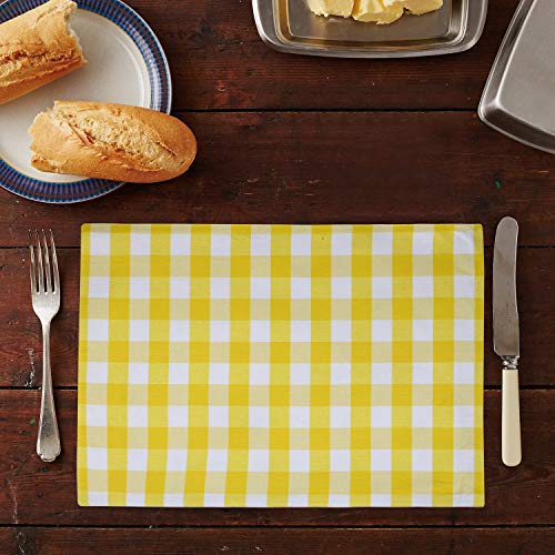 Urban Villa Placemats For Dining Table 100% Cotton Placemats 14''X20'' Over Sized Tablemats Set Of 6 Placemats Yellow/White Buffalo Check Tablemats For Family Dinners Wedding Parties Placemats #TOP4