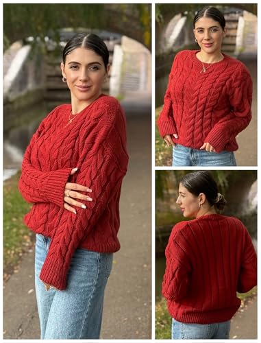 Image of ZAFUL Womens Oversized Sweaters 2025 Cable Knit Chunky Sweater Long Sleeve Crewneck Pullover Loose Outfits