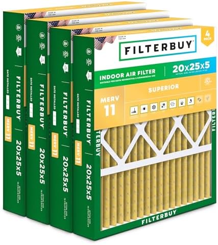 Filterbuy 20x25x5 Air Filter MERV 11 Pet & Allergy Defense (4-Pack)