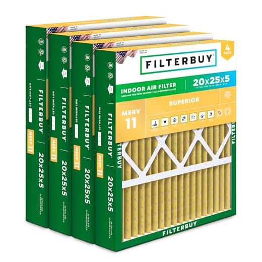 Filterbuy 20x25x5 Air Filter MERV 11 Allergen Defense (4-Pack), Pleated HVAC AC Furnace Air Filters Replacement for Honeywell FC100A1037, Lennox X6673, Carrier EXPXXFIL0020, Bryant, Day & Night, and Payne (Actual Size: 19.88 x 24.75 x 4.38 Inches)