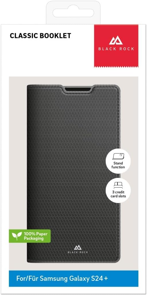 Black Rock Mobile Phone Case for Samsung Galaxy S24+ (Booklet, Mobile Phone Case, Case with Card Slot, Stand Function, Magnet, Magnetic Closure, PU Cover, Microfibre, All-Round Protection) Black