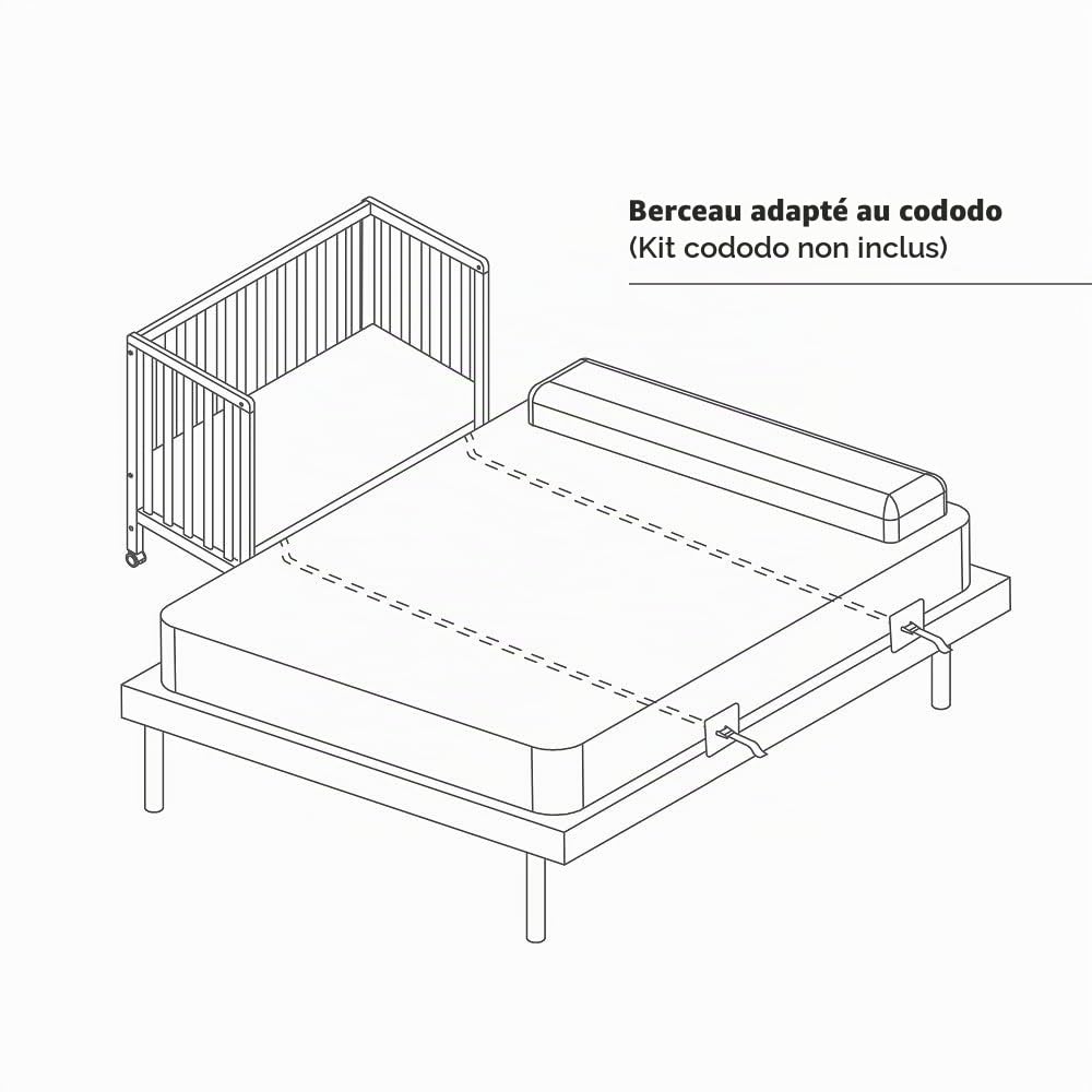 Interbaby Lit Bébé Cododo 120x60 Bois Évolutif, Réglable (Blanche) | Lit cododo évolutif bois, hauteur réglable, roulettes avec freins, convertible en bureau et canapé, côté rabattable