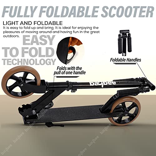 Image of Baybee City Partner Skate Scooter for Kids & Adults, 2 Wheel Foldable Kids Scooter with 3 Height Adjustable, Runner Scooter with Large PU Wheels | Kick Scooter for Kids Adult 8+ Years Boy Girl (Gold)