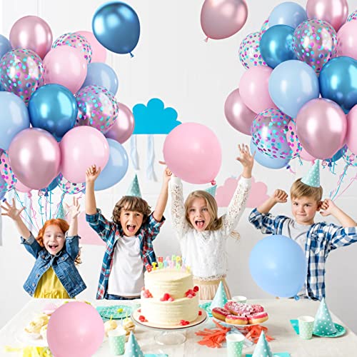 Paready B0BMGGGRV3 Macaron Pink And Blue Balloons, 60 Pcs 12 Inch Baby Shower Party Balloons, Metallic Blue Pink Balloons For Gender Reveal Birthday Baby Shower Wedding Bridal Shower Party Graduation Decoration thumb #8