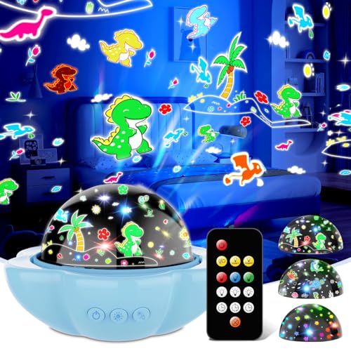 Dinosaur Toys for 3-10 Year old Boys,7-in-1 Kids Night Light Projector with 3 Films 93 Effects,...