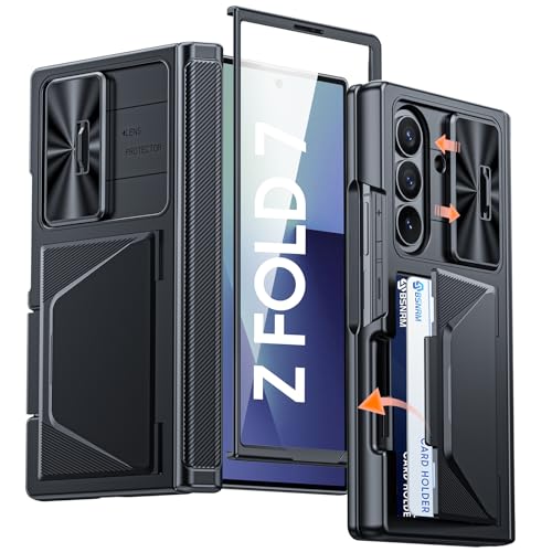 Image of for Samsung Galaxy Z Fold 7 Case with Card Holder RFID Blocking, Built in Slide Lens Cover & Hinge Protection & Screen Protector, Shockproof Wallet Case for Z Fold 7 (Black)