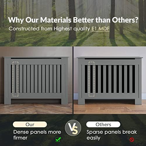 ELEGANT Radiator Cover Grey Painted Modern Design MDF Cabinet, Vertical Slats Radiator Cabinets for Office Hallway Living Room Bedroom, Medium