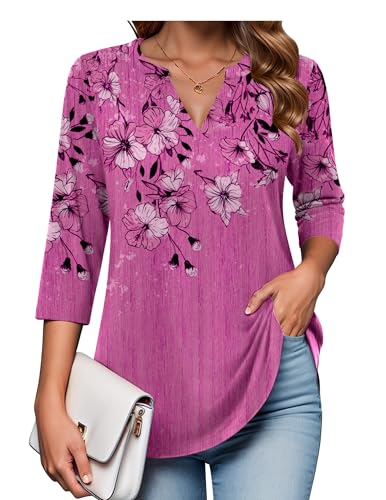 Image of Zeagoo Womens 3 /4 Length Sleeve Tops V Neck Tunic Dressy Casual Blouse