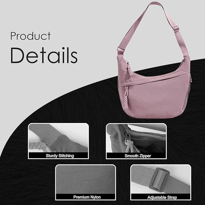 Image of Stvin Crossbody Travel Sling Bags for Women and Men, Crescent Shoulder Purse Bag with Zipper & Adjustable Strap, Half - Moon Shaped Waist Bag, Unisex Chest Bag - Nylon Fabric
