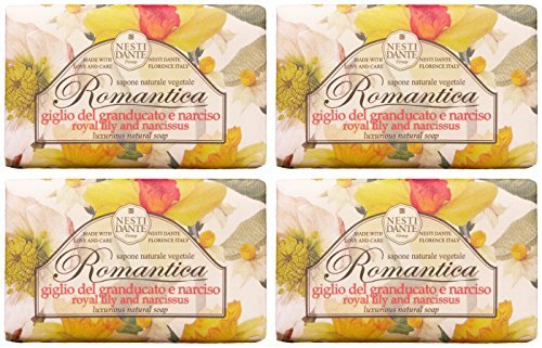 Saponeria nesti Firenze "Giglio del granducato e Narciso" Lujoso, línea "Romantica5,3onzas (150g) paquetes de jabón natural (Pack de 4) Importación
