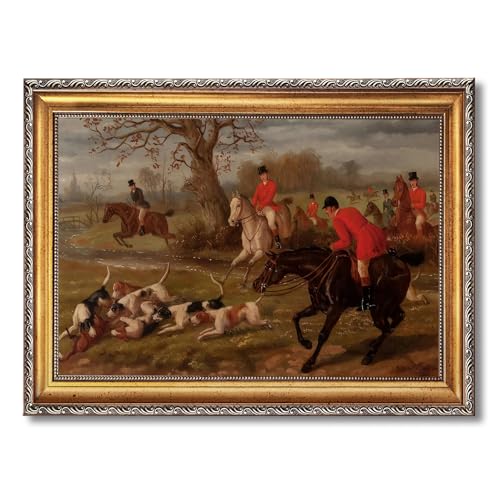 Large Gold Framed Fox Hunting Scene Poster by Henry Thomas